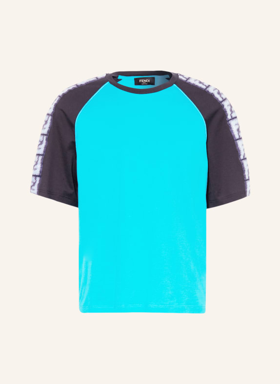 FENDI T-Shirt mit Galonstreifen NEONBLAU/ DUNKELBLAU/ WEISS