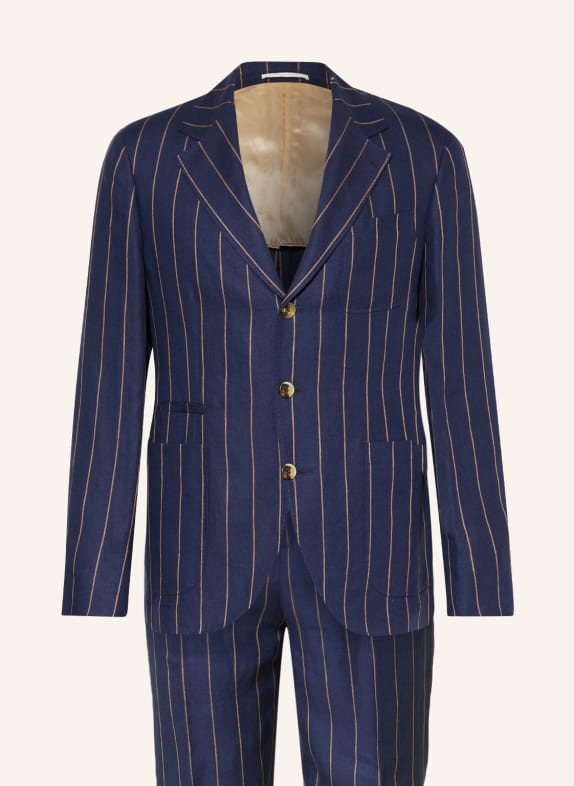 BRUNELLO CUCINELLI Garnitur z lnu slim fit GRANATOWY/ CAMELOWY