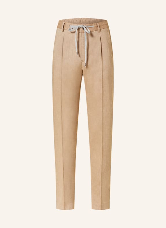 PESERICO Spodnie garniturowe w stylu dresowym extra slim fit z lnu 945 Camel