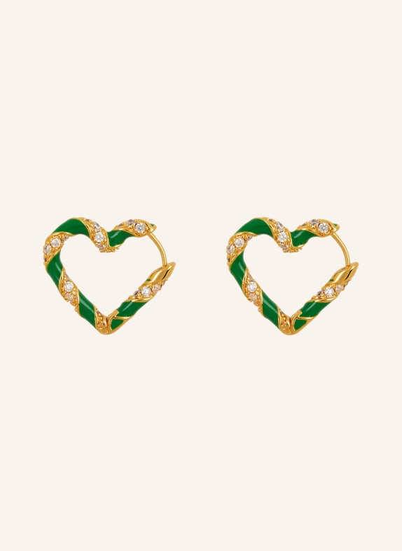 ZIMMERMANN Creole earrings CANDY STRIPE PAVE HEART GOLD/ GREEN