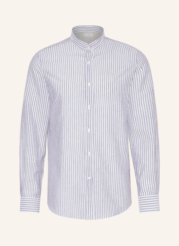 BRUNELLO CUCINELLI Shirt easy fit with linen WHITE/ BLUE