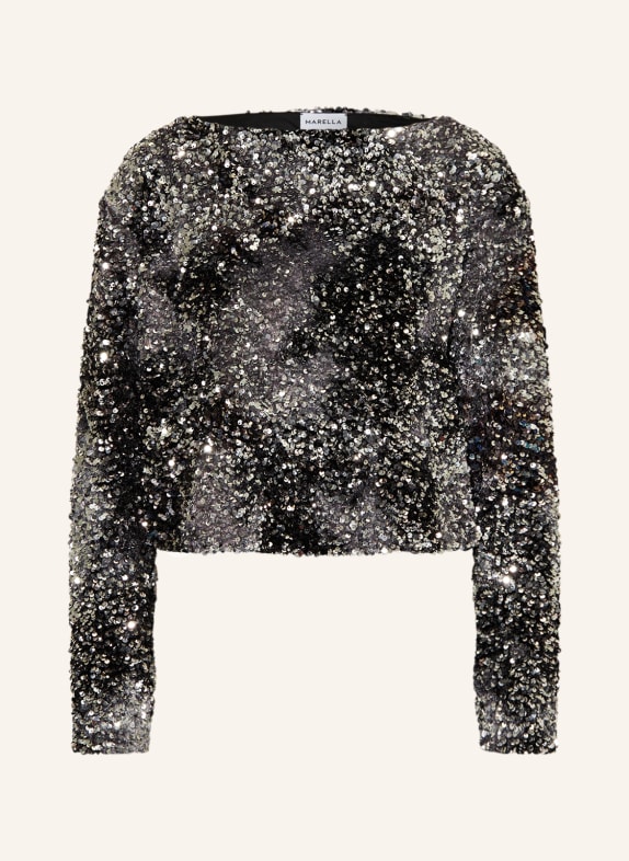 MARELLA Long sleeve shirt OSMUND with sequins BLACK/ SILVER