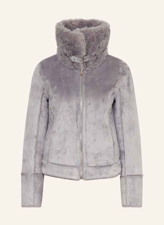 PATRIZIA PEPE Faux fur jacket in leather look GRAY