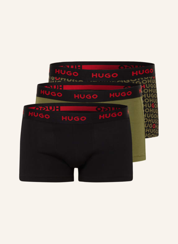 HUGO 3-pack boxer shorts OLIVE/ BLACK/ RED