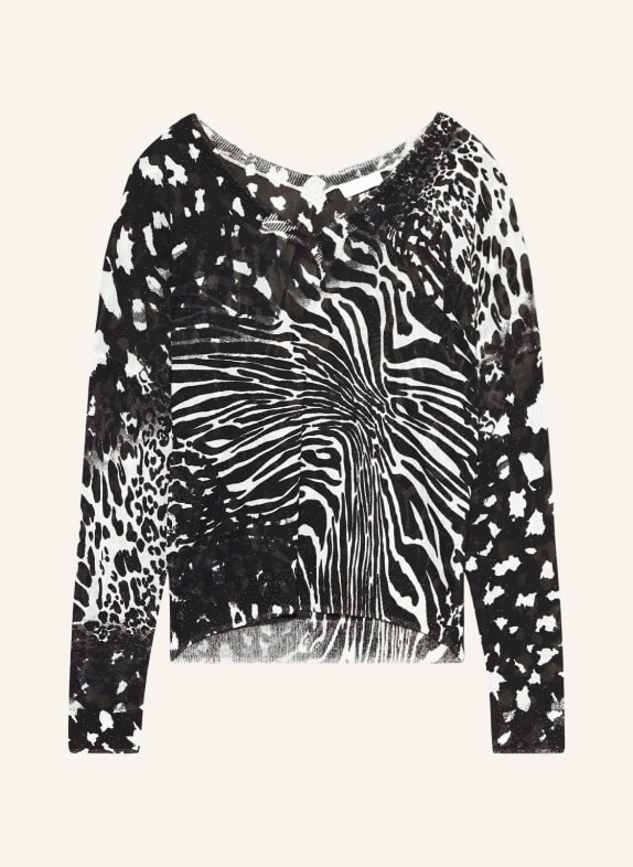 LIU JO Oversized sweater with glitter thread BLACK/ ECRU
