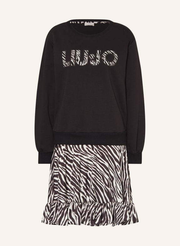 LIU JO Sweater dress in mixed materials with decorative gems BLACK/ CREAM