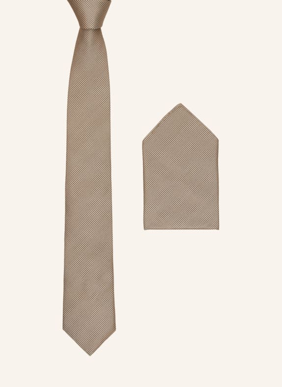 BOSS Set: Krawatte und Einstecktuch BEIGE