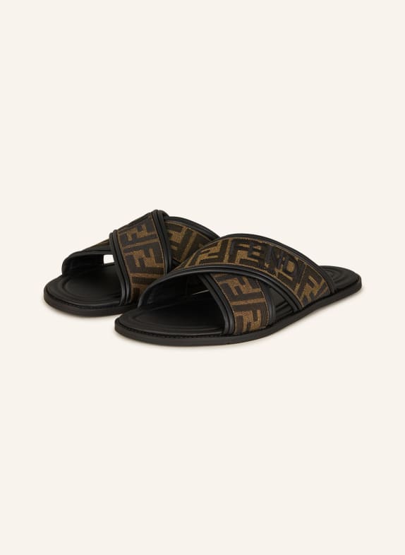 FENDI Slides LIGHT BROWN/ BLACK