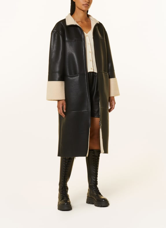 MSCH COPENHAGEN Coat MSCHDELICIA in leather look with faux fur BLACK