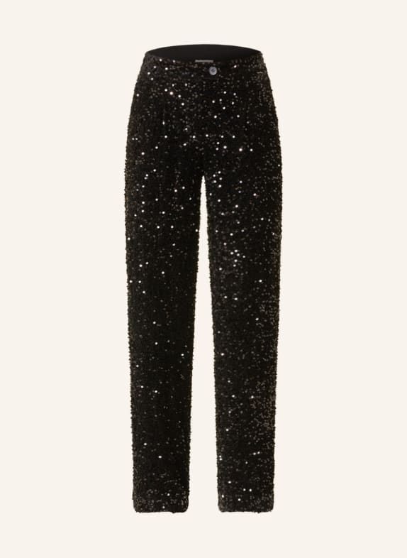 LIU JO Wide leg trousers made of velvet with sequins BLACK