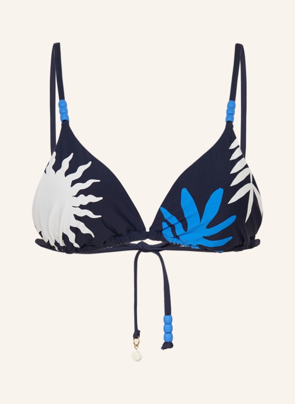 SEAFOLLY Triangle bikini top LA PALMA with decorative beads DARK BLUE/ ECRU/ BLUE