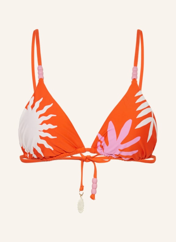SEAFOLLY Triangel-Bikini-Top LA PALMA mit Schmuckperlen ECRU/ ROSA/ ORANGE