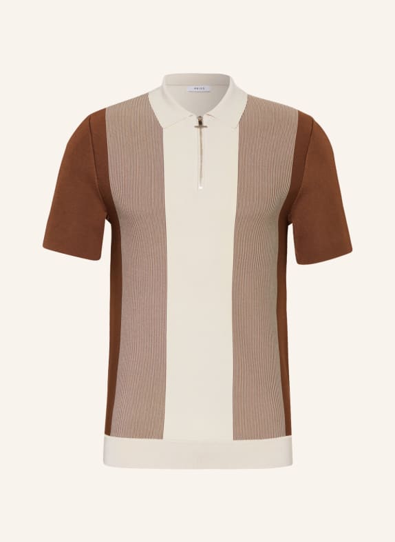 REISS Strick-Poloshirt MILTON COGNAC/ ECRU