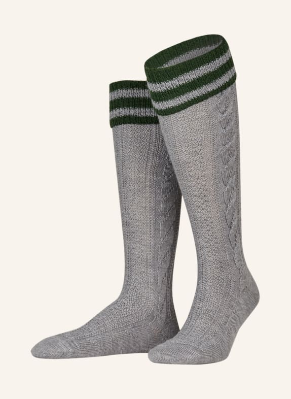 LUSANA Trachten knee high stockings GRAY/ GREEN