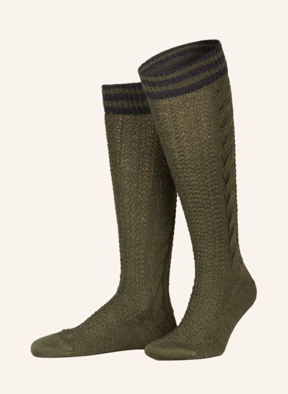 LUSANA Trachten knee high stockings OLIVE/ DARK GRAY