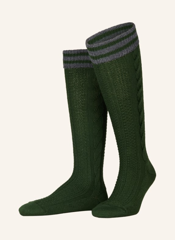 LUSANA Trachten knee high stockings DARK GREEN/ DARK GRAY