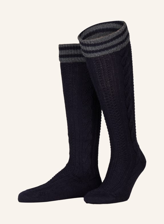 LUSANA Trachten knee high stockings DARK BLUE/ GRAY