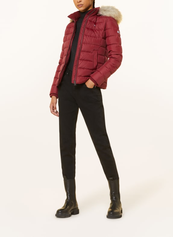 TOMMY JEANS Down jacket with removable hood and faux fur trim DARK RED