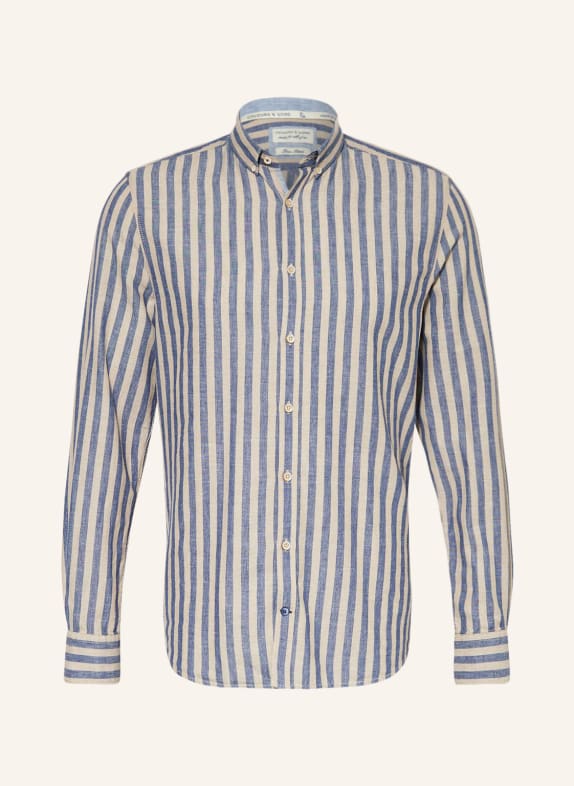 COLOURS & SONS Shirt regular fit with linen BEIGE/ BLUE