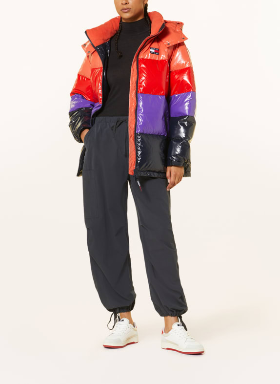 TOMMY JEANS Down jacket with removable hood RED/ PURPLE/ DARK BLUE