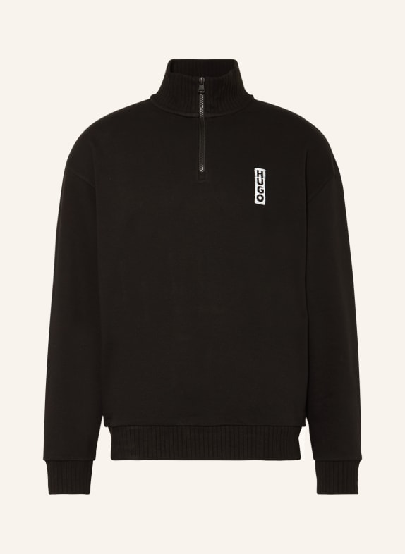 HUGO Half-zip sweater in sweatshirt fabric DURTY BLACK
