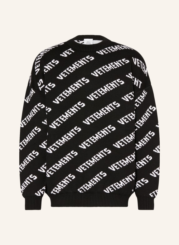 VETEMENTS Oversized-Pullover aus Merinowolle SCHWARZ/ WEISS