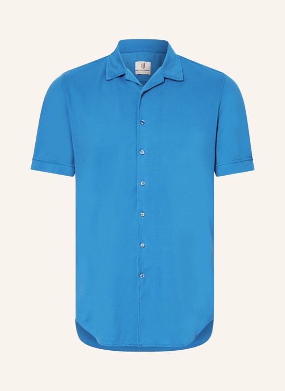 Q1 Manufaktur Kurzarm-Hemd Slim Fit aus Piqué BLAU