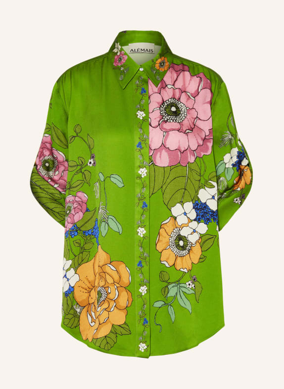 ALÉMAIS Shirt blouse OLIVIA in satin GREEN/ DUSKY PINK/ BLUE