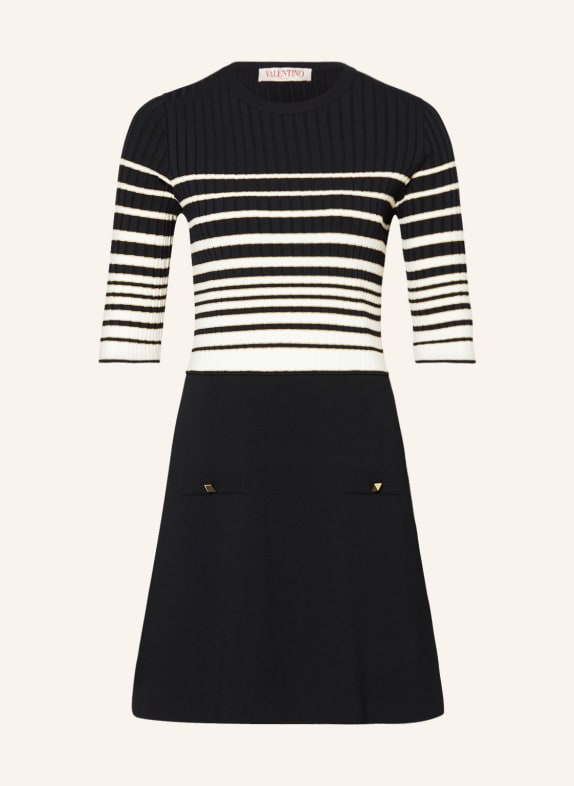 VALENTINO Knit dress with 3/4 sleeves and glitter thread DARK BLUE/ WHITE/ GOLD
