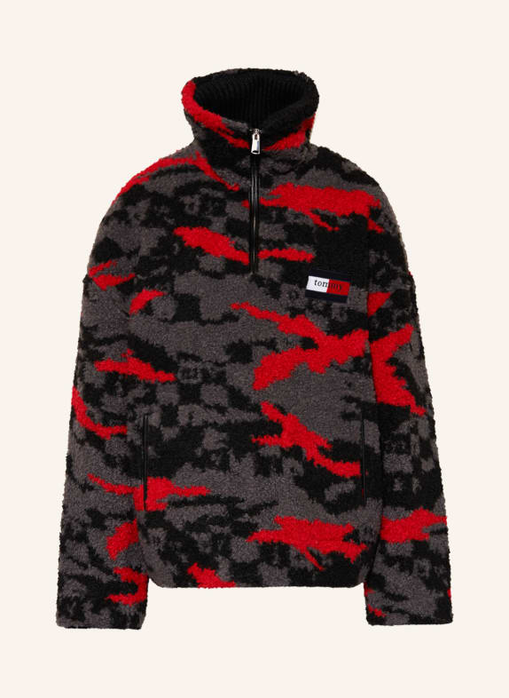 TOMMY JEANS Fleece half-zip sweater GRAY/ BLACK/ RED