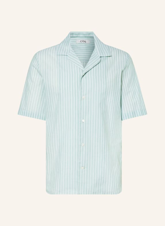 COS Short sleeve shirt relaxed fit LIGHT GREEN/ WHITE