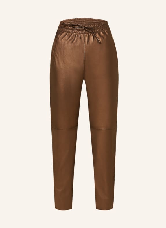 OAKWOOD 7/8 leather trousers in jogger style BROWN
