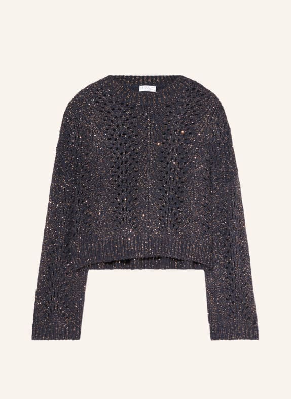 BRUNELLO CUCINELLI Sweater with cashmere and sequins DARK BLUE/ GOLD