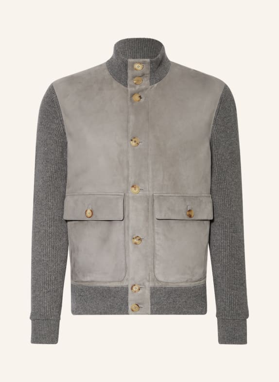 BRUNELLO CUCINELLI Bomber jacket in mixed materials with cashmere and leather GRAY