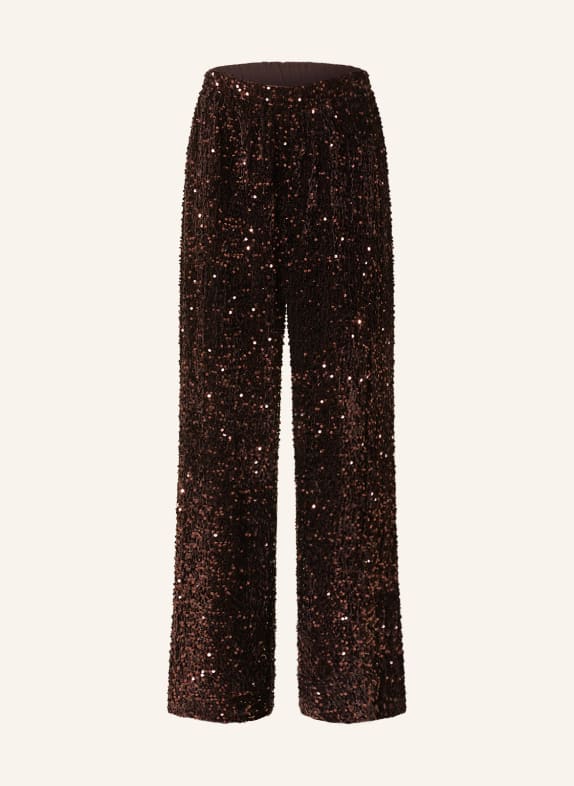summum woman Wide leg trousers made of velvet with sequins BROWN