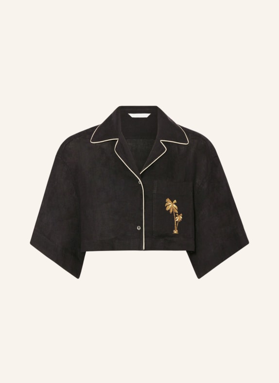 Palm Angels Cropped blouse made of linen BLACK/ GOLD