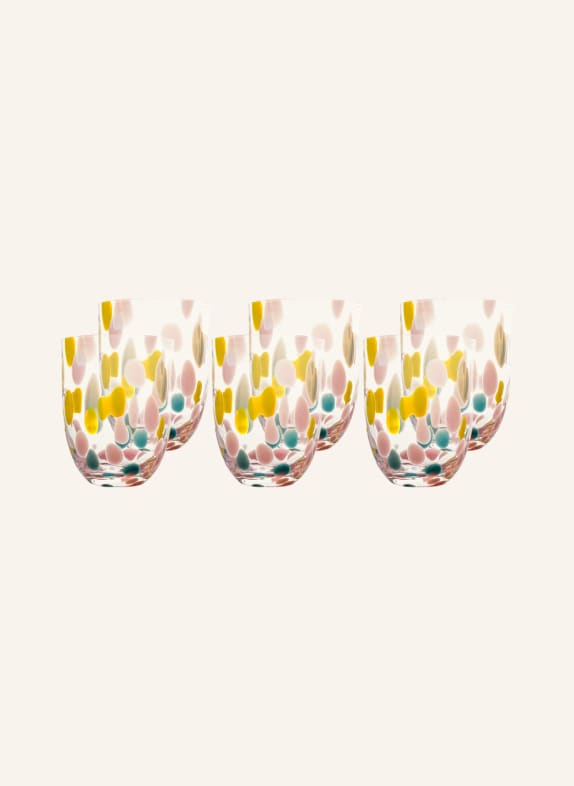 ANNA VON LIPA Set of 6 drinking glasses BIG CONFETTI PINK/ YELLOW/ TURQUOISE