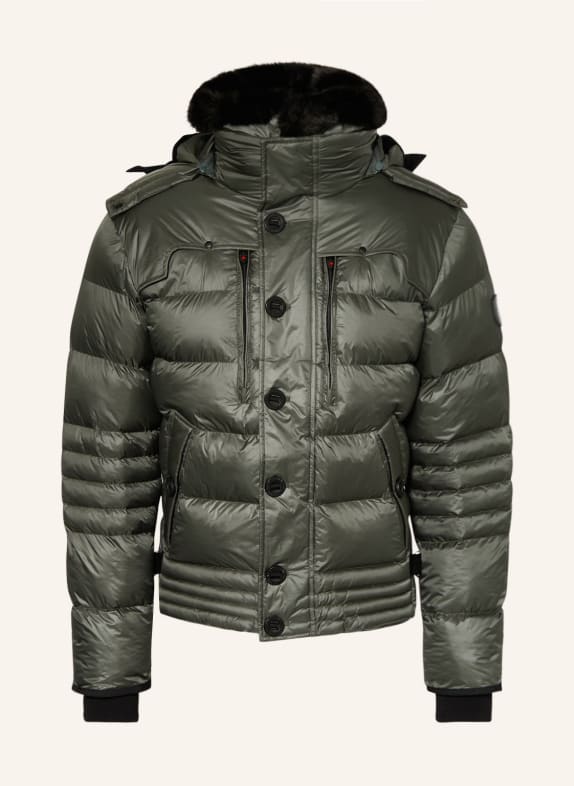 WELLENSTEYN Quilted jacket STARSTREAM with removable hood and faux fur GREEN