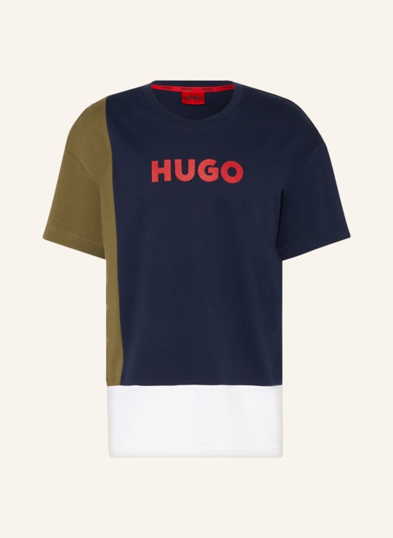 HUGO Lounge-Shirt COLORBLOCK DUNKELBLAU/ OLIV/ WEISS