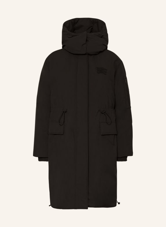 BURBERRY Péřový kabát WARMLEY s odnímatelnou kapucí ČERNÁ