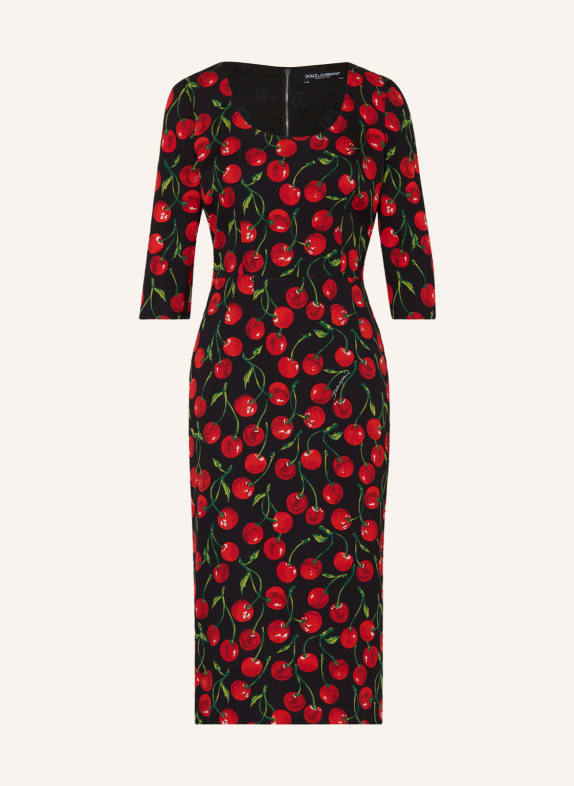 DOLCE & GABBANA Sheath dress with 3/4 sleeves BLACK/ RED/ GREEN