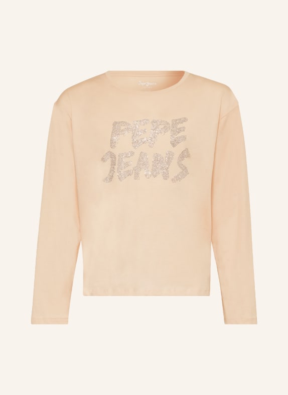Pepe Jeans Tričko s dlouhým rukávem s ozdobnými kamínky SVĚTLE RŮŽOVÁ