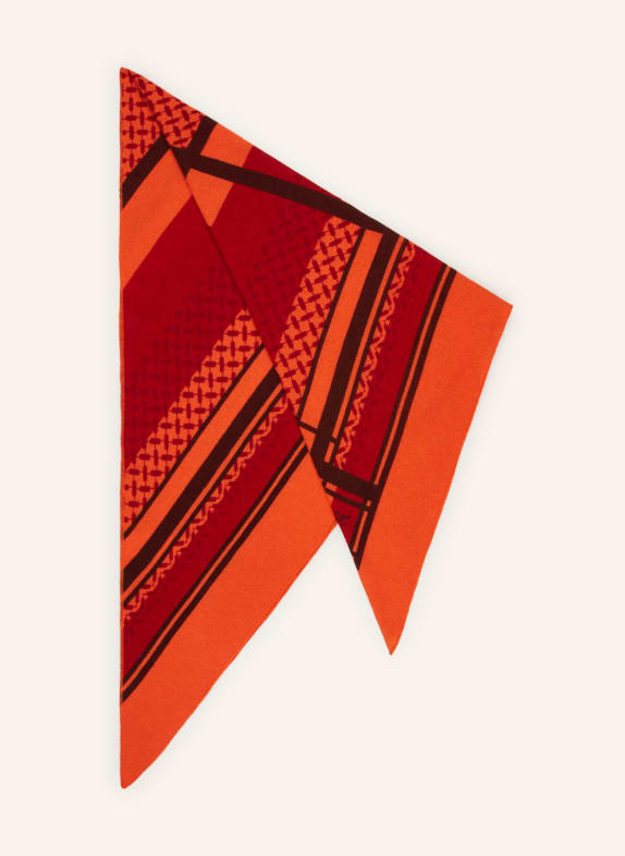 Lala Berlin Trojúhelníkový šátek TRINITY z kašmíru ORANŽOVÁ/ TMAVĚ ČERVENÁ/ TMAVĚ HNĚDÁ