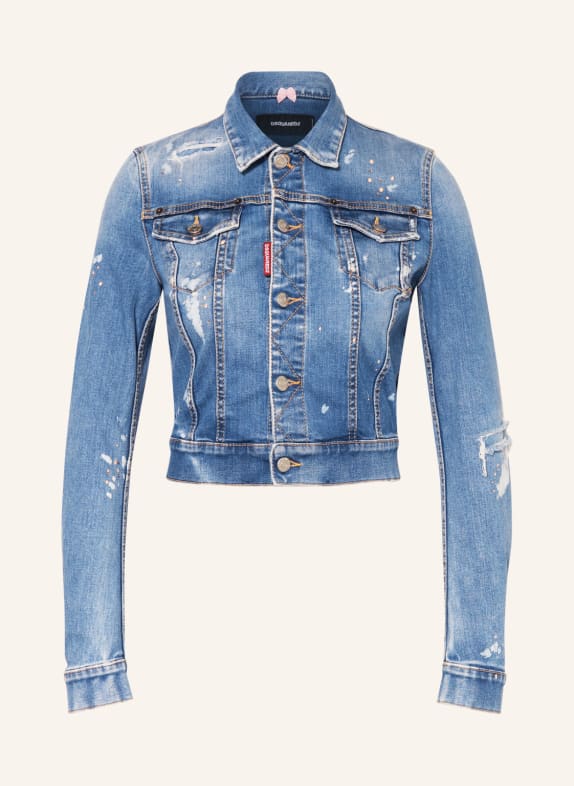 DSQUARED2 Denim jacket CRYSTAL PEACH with decorative gems 470 NAVY BLUE