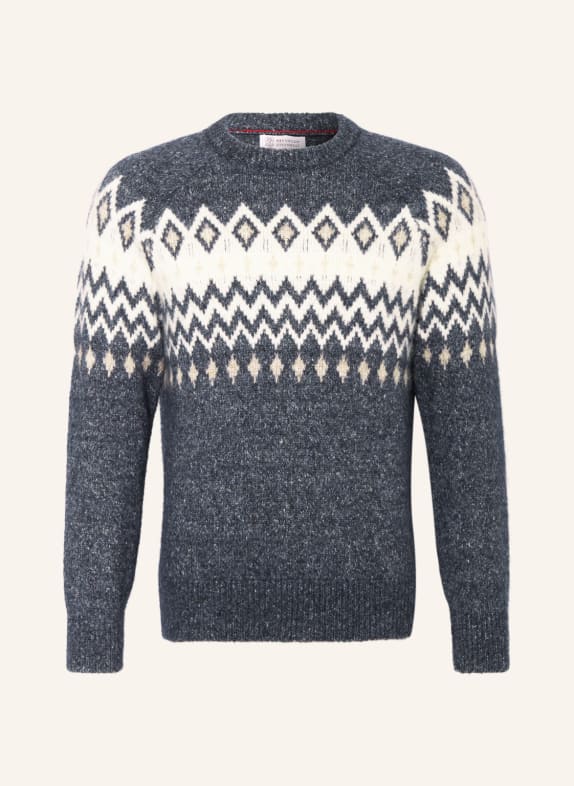 BRUNELLO CUCINELLI Sweater with alpaca GRAY/ DARK BLUE/ WHITE