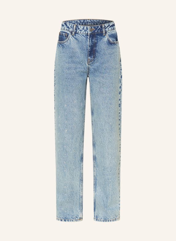 COLOURFUL REBEL Straight jeans JONES with decorative gems 565 Mid blue denim
