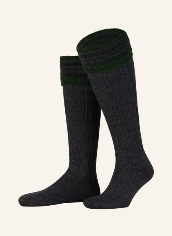 LUSANA Trachten knee high stockings DARK GRAY/ DARK GREEN