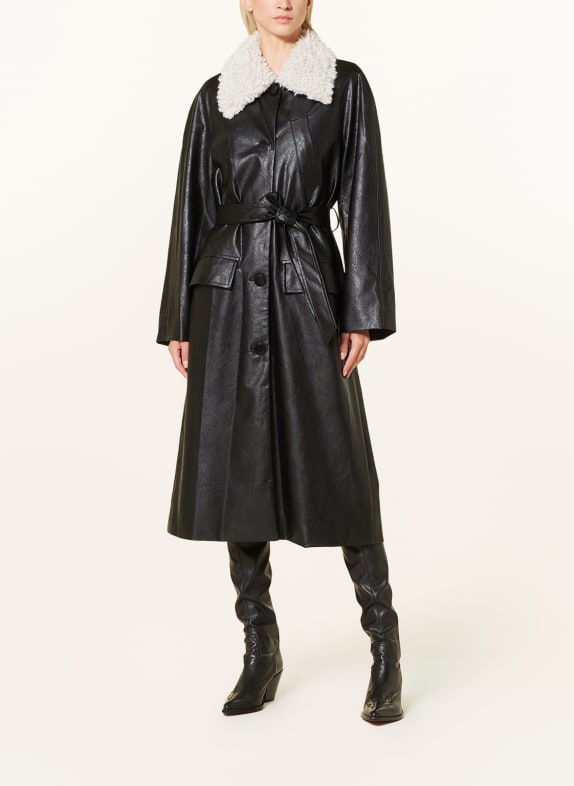 BAUM UND PFERDGARTEN Coat DELIZE in leather look with faux fur BLACK