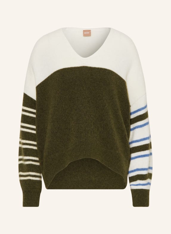 BOSS Sweater FONDY with alpaca OLIVE/ CREAM/ LIGHT YELLOW