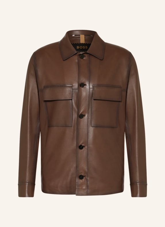 BOSS Leather overshirt MANDO BROWN